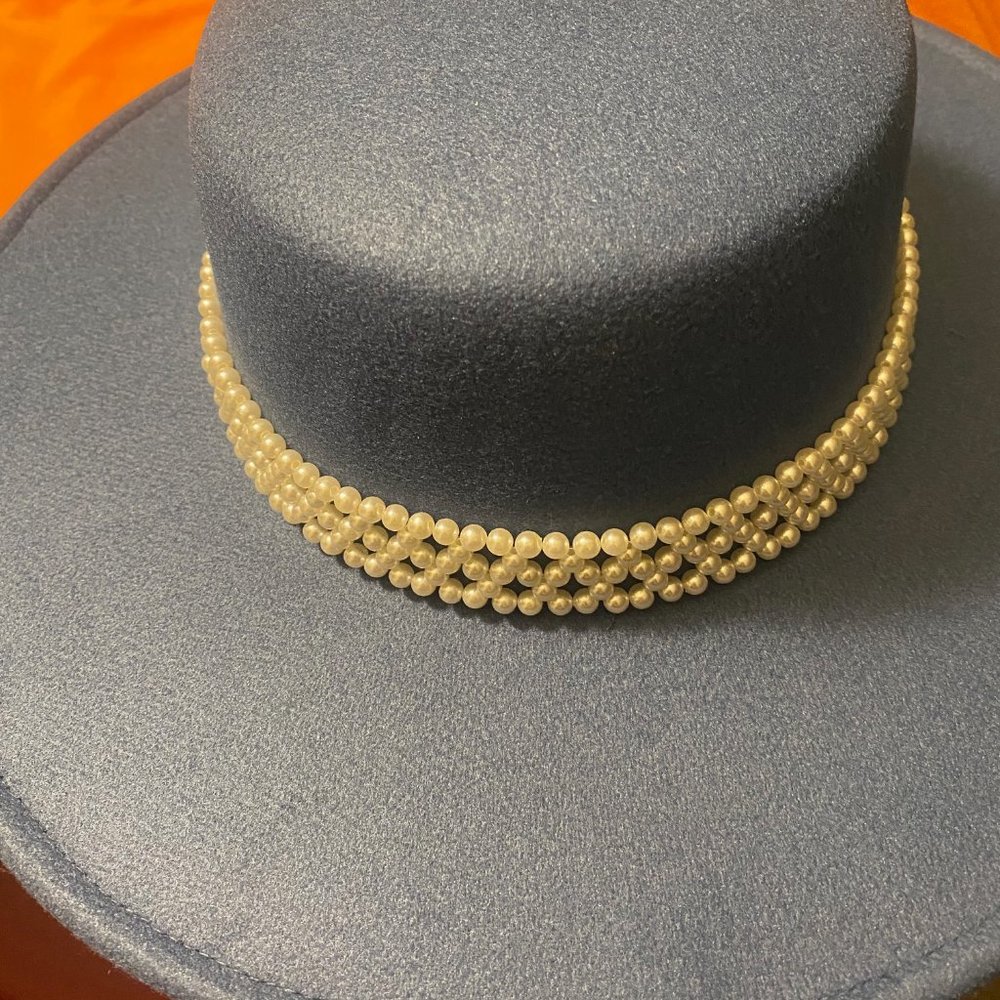 Brand New Light Blue Fedora with pearls
